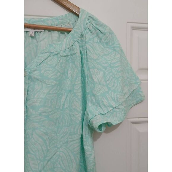 Coral bay womens size 1xl aqua blue green linen cotton shirt top flutter sleeve - Picture 3 of 8